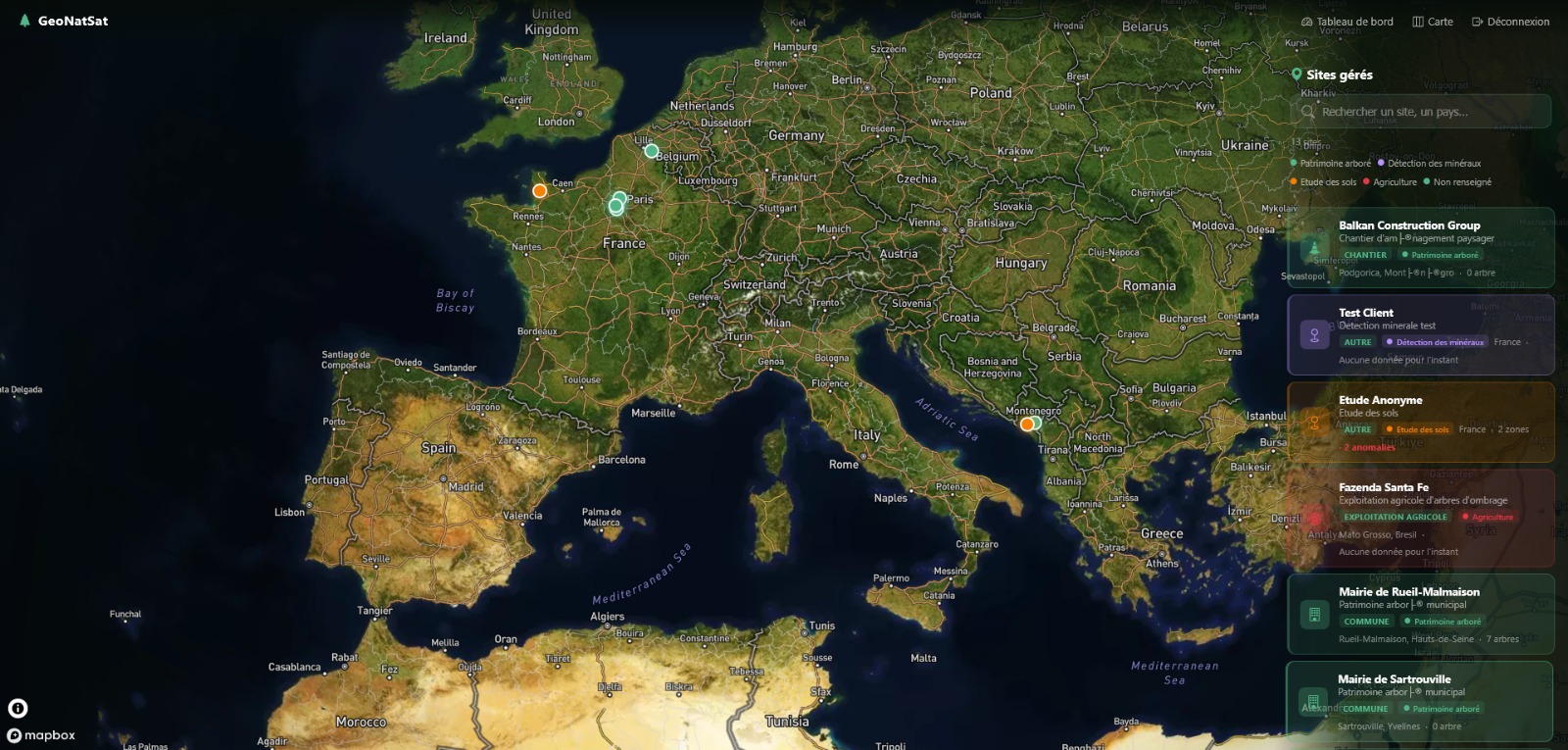 Exemple de tableau de bord GeoNatSat — Des actions simples à portée de tous